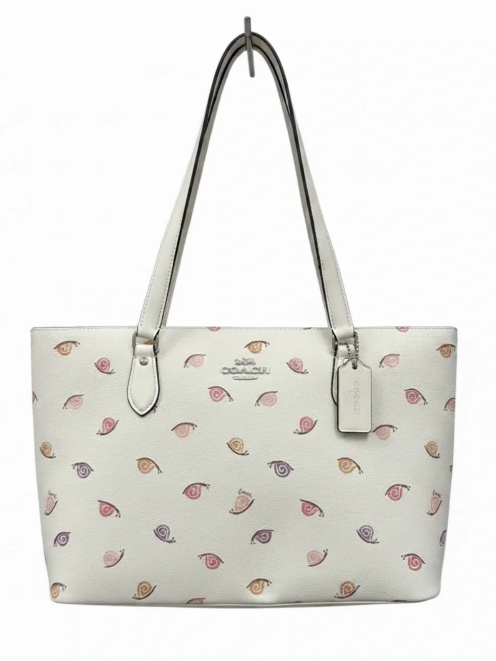 Coach authentic new with tags White Leather Tote with Multicolor Snail Motif